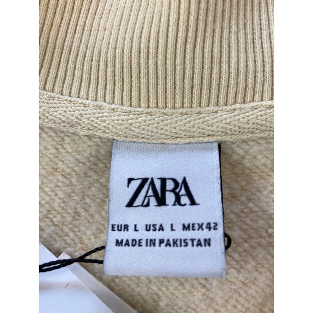 Zara Mens Bomber Jacket L Beige Tan Cotton Stretch Snap Button 3854/338 NWT - Picture 7 of 8